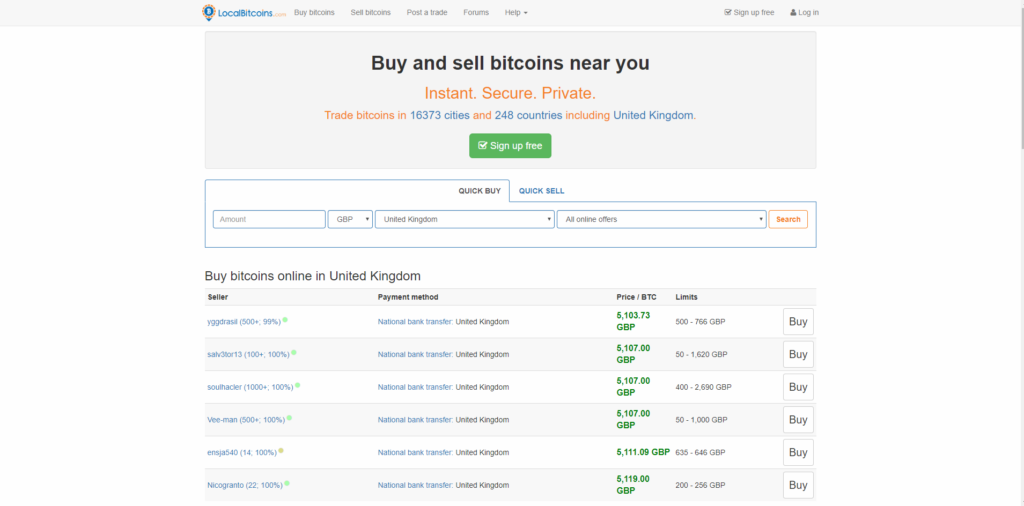 На бирже криптовалют LocalBitcoins необычная главная страница