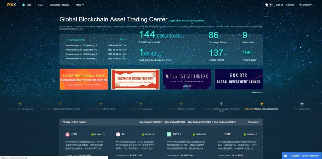 На главной странице много полезной информации о бирже EXX и криптовалютах в целом