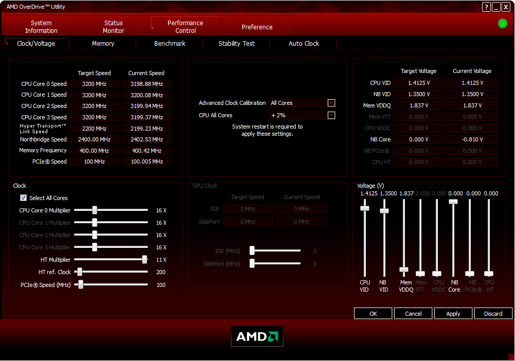 Интерфейс программы AMD Overdrive