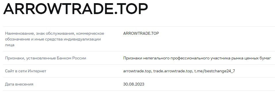 Arrow Trade данные проверки