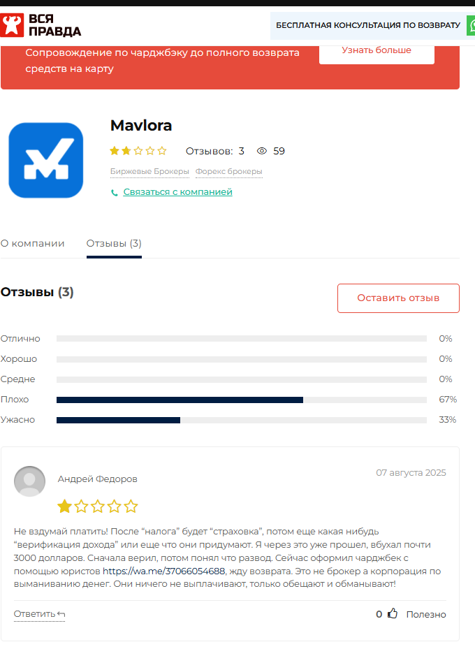 mavlora отзывы биржа